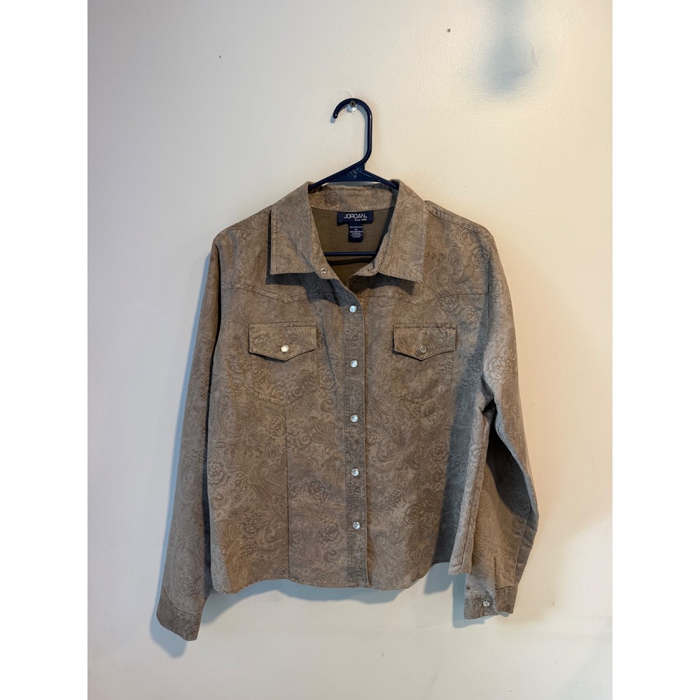 Jordan Blue Label Tan Paisley Floral Embossed Western Snap Button‎ Shirt XL